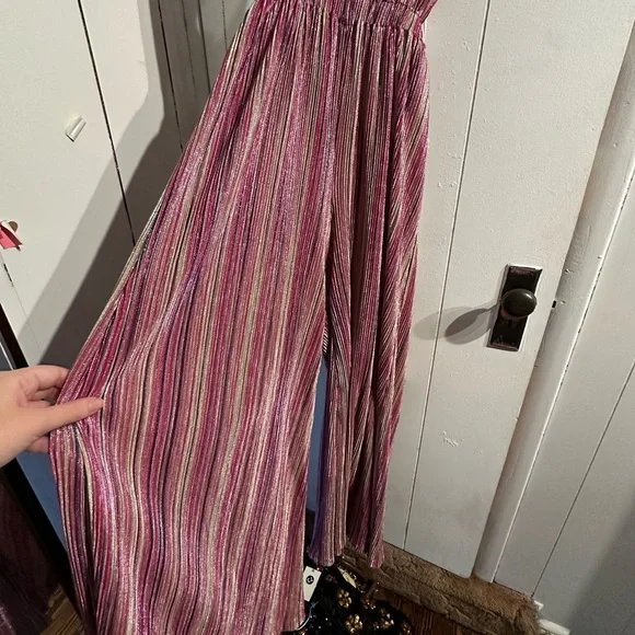 AKIRA Pink and GOLD Striped IRIDESCENT JUMPSUIT ROMPER - Picture 5 of 8